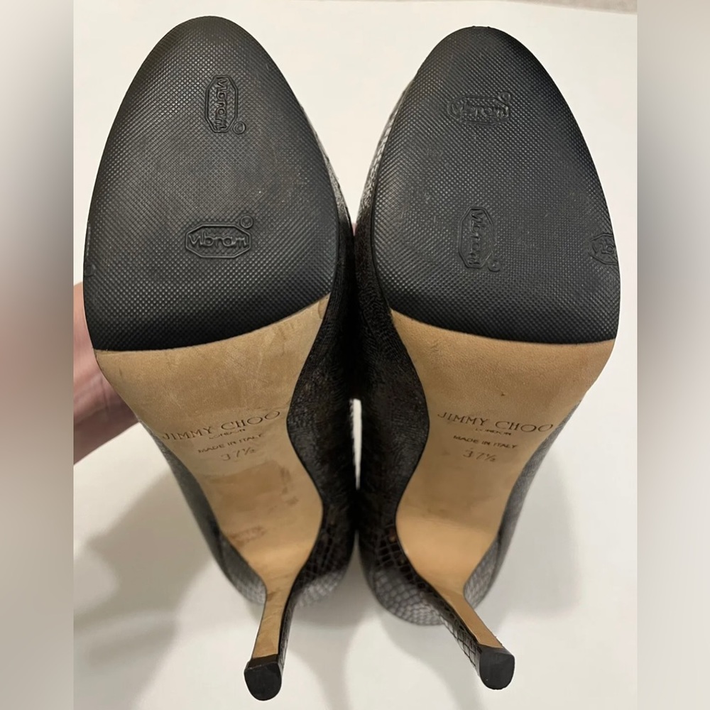 Jimmy Choo-Brown/Gold, Lizard Embossed, Anthracite, Platform, Pump/Heel. Sz-37.5 - Picture 7 of 11